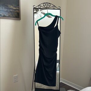 Black One Shoulder Knee Length Dress